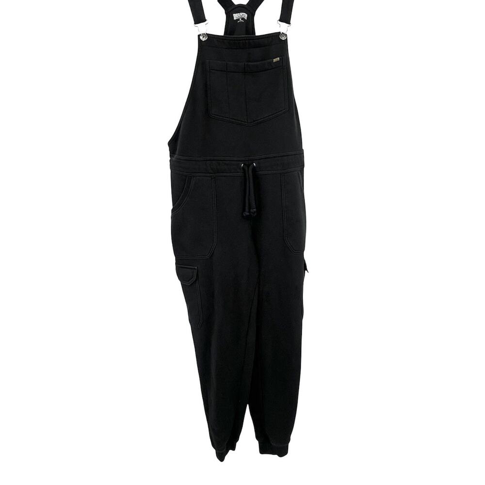 Duluth Trading Co. Women's Black Bib Overalls Cotton Fleece Drawstring Medium